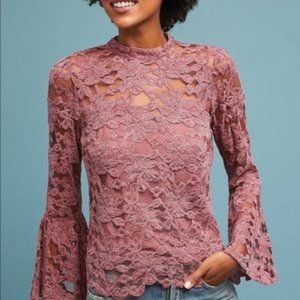 Anthro Akemi + Kin Pink Lace Trumpet Sleeve Blouse